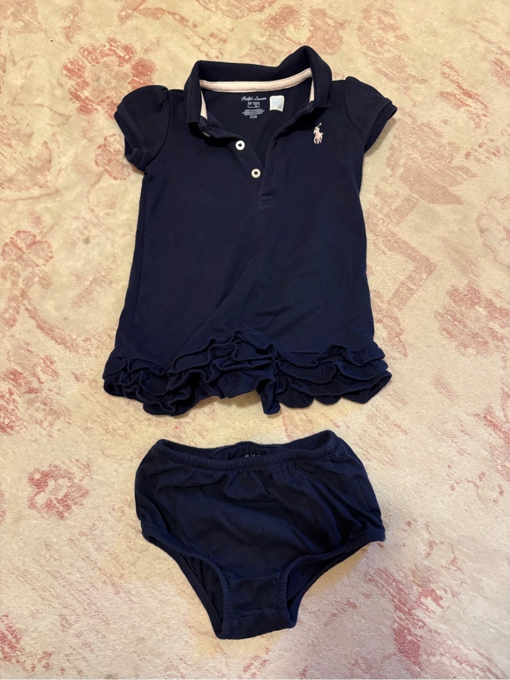 Ralph Lauren Navy Ruffle Polo Dress with Matching Bloomer